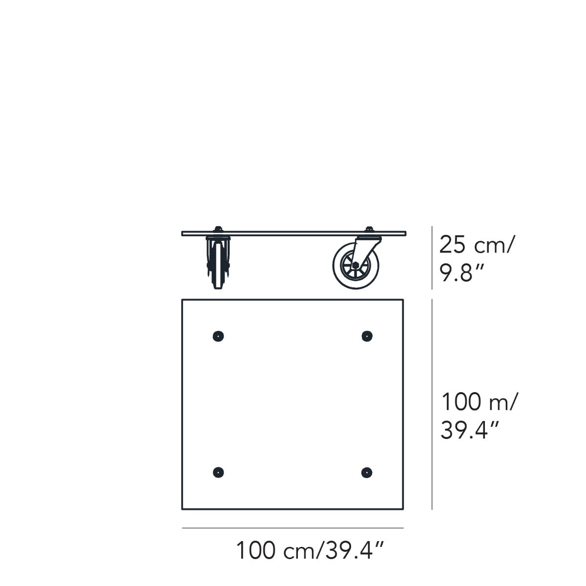 TAVOLO CON RUOTE SMALL  - 100 X 100