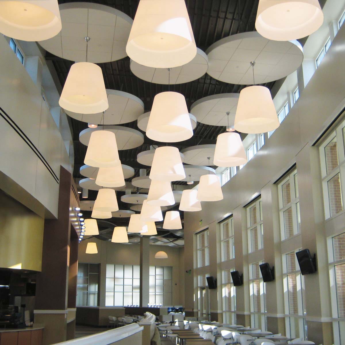 FontanaArte_ White Amax Suspension Lamps Large in hospitality place